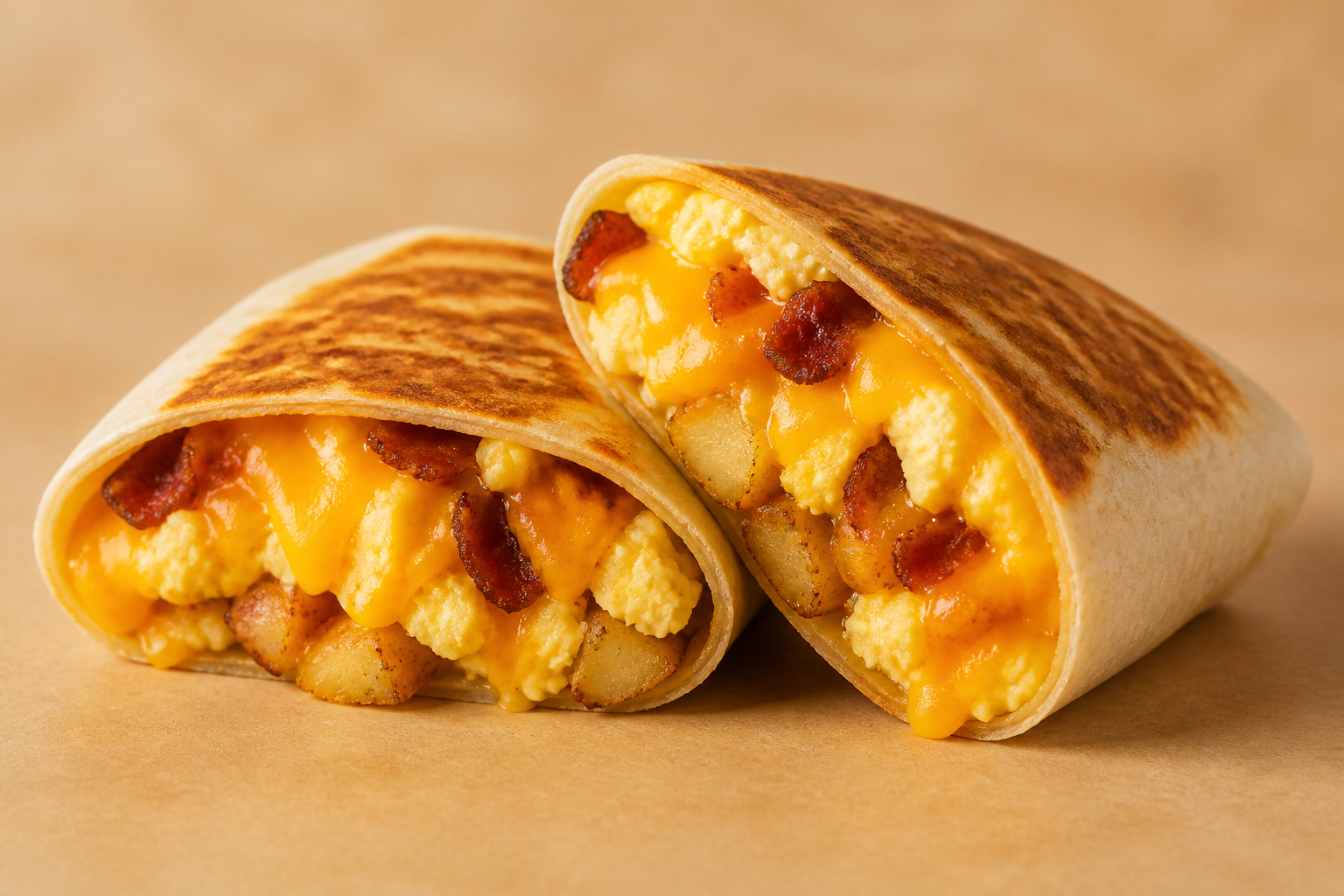 Cheesy Toasted Breakfast Burrito (Bacon)